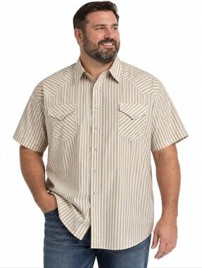 Ruddock Western Shirt 19.5 Tall Tan White Stripe Pearl Snap USA